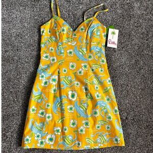 Lilly Pulitzer‎ Sleeveless Mini Dress V-Neck Monkey Print Yellow Size 4 NWT